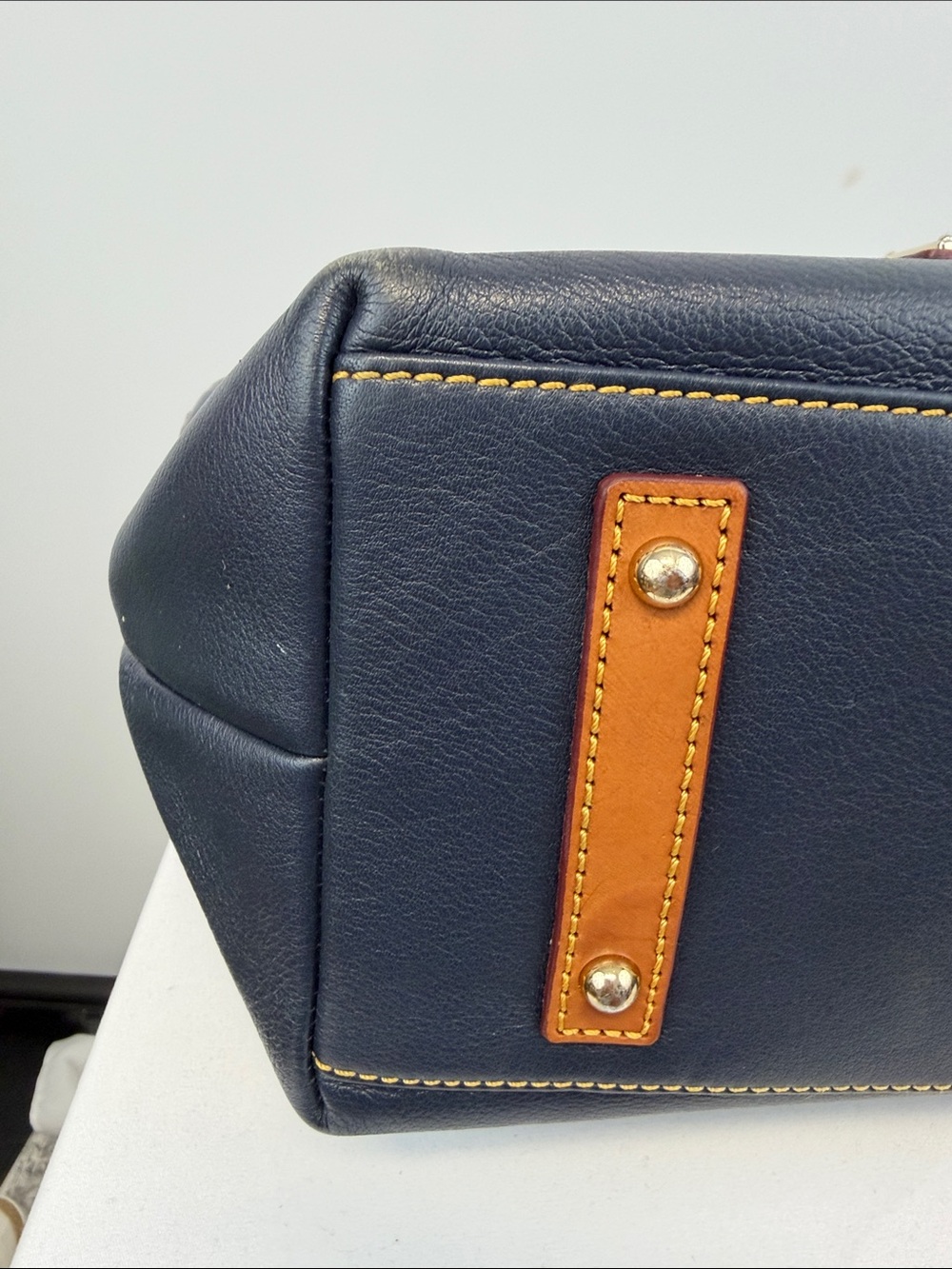 Dooney & Bourke Dillen Navy Pebble Leather Zip Pocket Shoulder Tote Bag - Picture 4 of 11